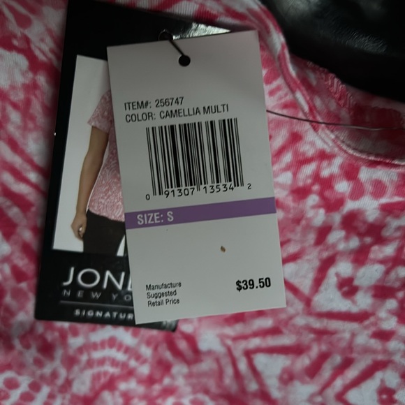 Women’s Jones New York Cute Pink and white short sleeve v-neck top NWT Sz Small - Picture 5 of 5
